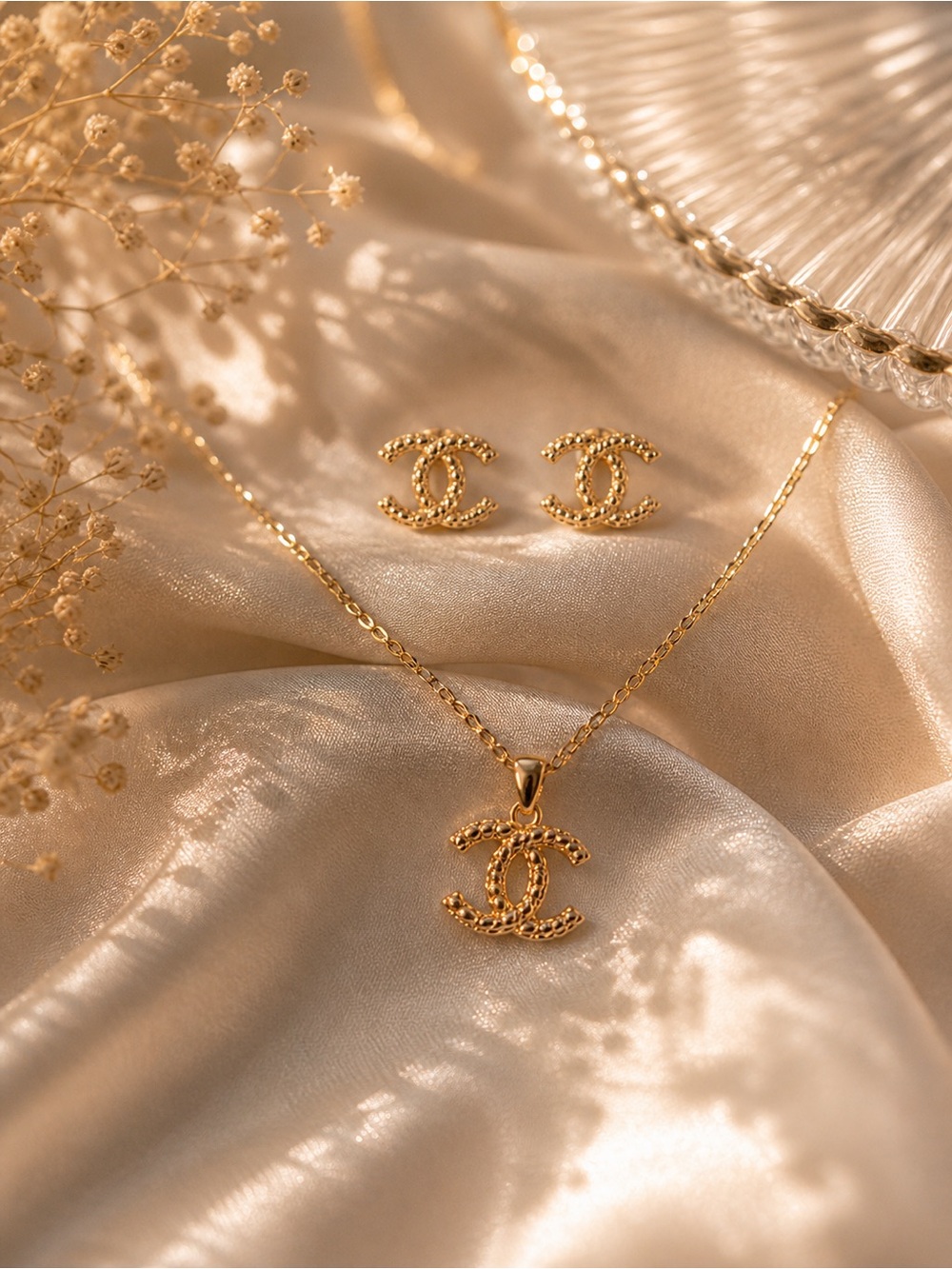 Gold filled 18k earrings pendant and chain
